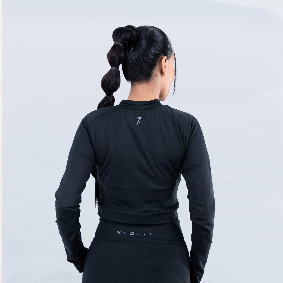 BLACK ZIPPER CROP SET