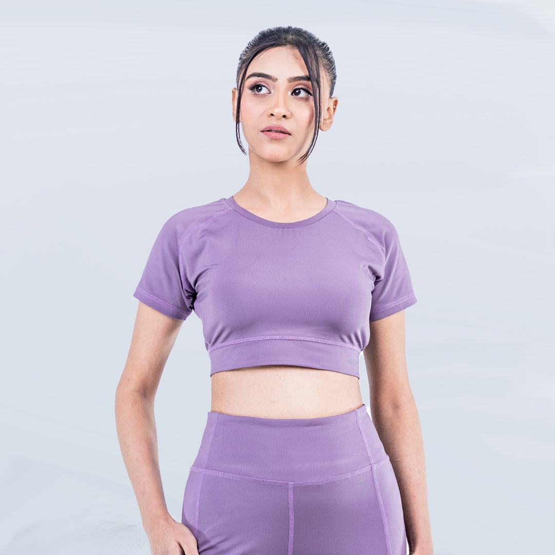 PLUM FITTED CROP SET