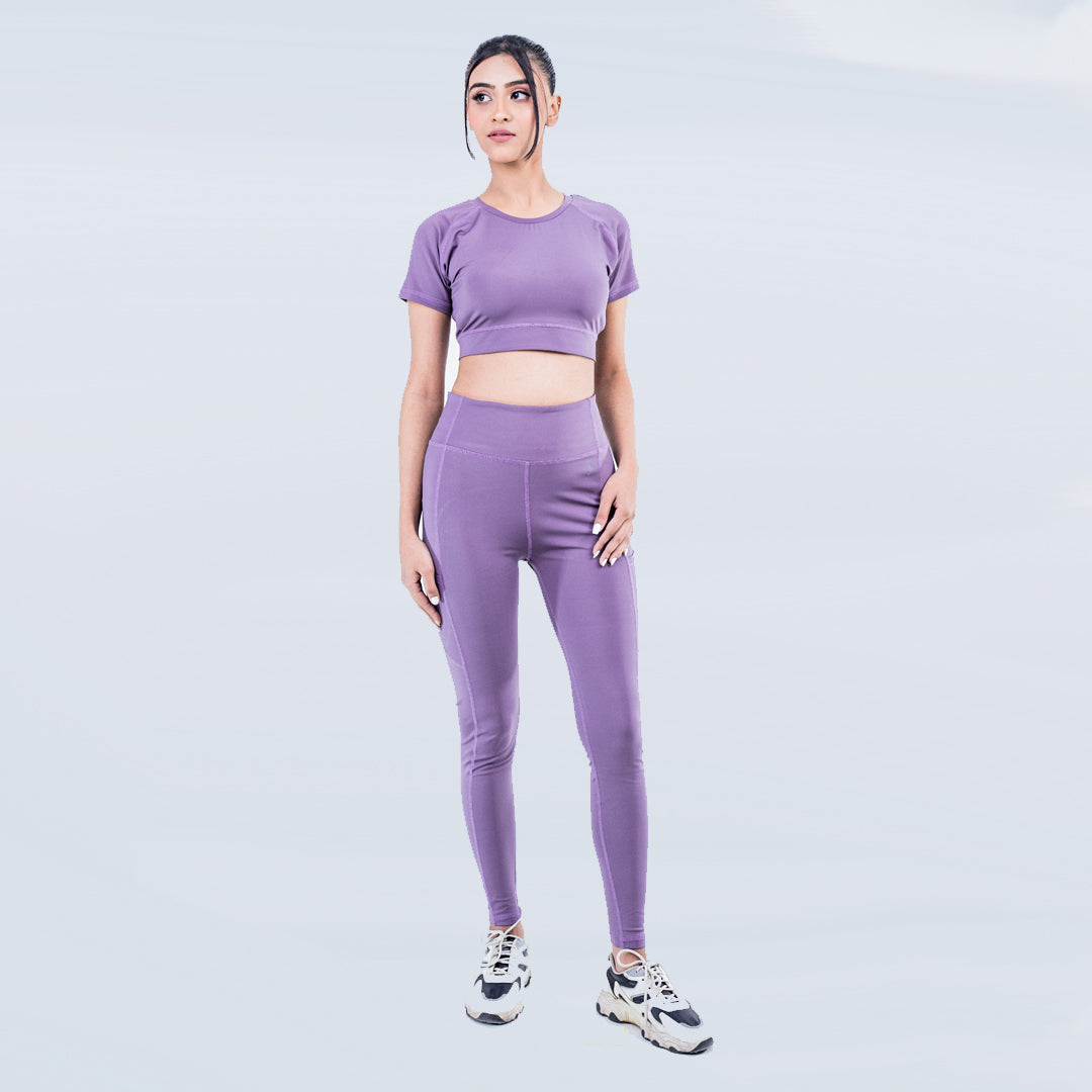 PLUM FITTED CROP SET